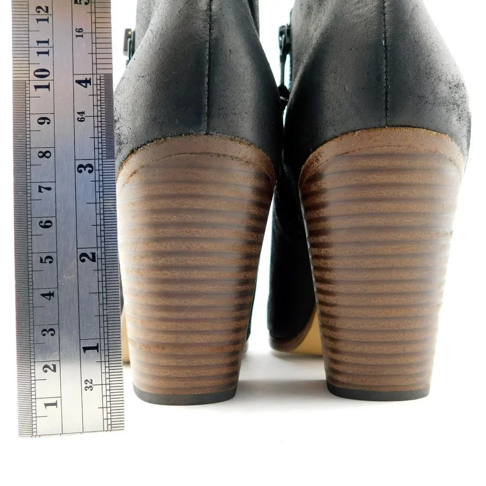 New RAG & BONE Black Leather Cap Toe Block Heel Double Zipper Booties 38.5